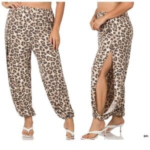New Zenana Leopard Print Split Side Pant